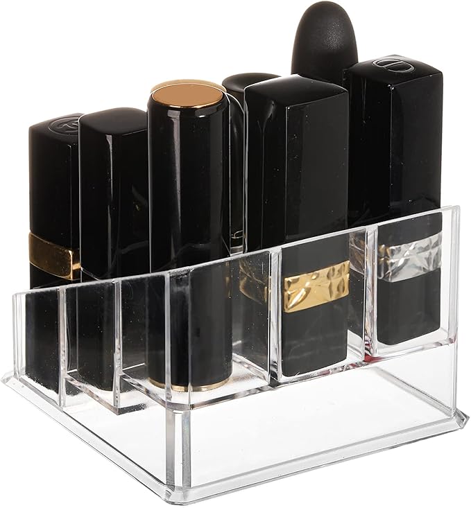 Foraineam 6 Pack Lipstick Holder Organizer, 9 Spaces Clear Lip Stick Storage Stand Container, Small Cosmetic Beauty Makeup Display Cases for Lipsticks, Lipgloss, Brushes, Bottles