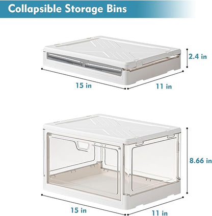 Kmiectse Clear Storage Bin with Lid 3 Pack 【Stackable & Sturdy】 Plastic Multifunctional Folding Storage Bins for Bedroom, Living Room, Study,Room, 23 QT Folding Box with Magnetic Door