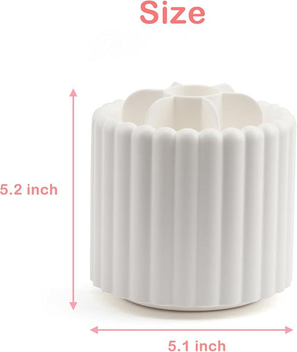 360 Rotating Makeup Brush Holder,Cute Makeup Brush Cup, Removable 7 Slots Spinning Cosmetic Brushes Storage Pen Holder for Vanity, Dresser, Desk, 5 Inch | 1 Pack White