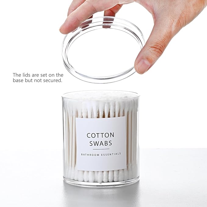 SheeChung 4-Pack Large 20oz Stackable Apothecary Jars - Clear Qtip Holder Dispenser with Storage Lids - Jumbo Size Bathroom Essentials Organizer for Cotton Balls, Pads, Bath Salts