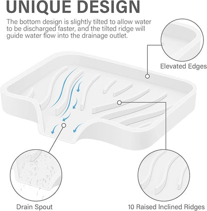 Silicone Soap Dish with Drain, SAISN Kitchen Soap Tray for Shower 2 Pack Self Draining Soap Dish Soft Bathroom Soap Holder for Kitchen Sink Flexible Portable Soap Saver, White