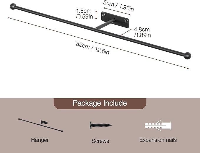 Wall Hanging Jewelry Organizer: 12.6'' Necklace Holder for Earring, Bracelet, Rings, Hairband, Glasses, Black 2-Pack, Screws Included