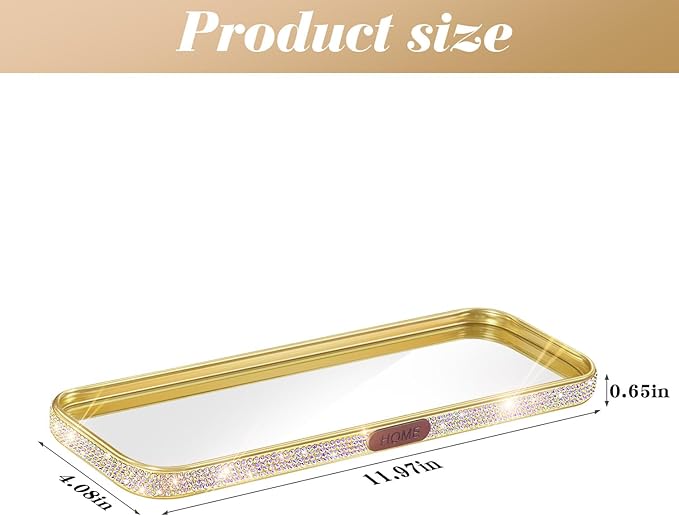 Bathroom Gold Tray Jewelry Perfume Makeup Organizer Decorative Tray for Vanity, Dresser, Bathroom, Bedroom Entrance Hall, Living Room(11.8IN Colorful)