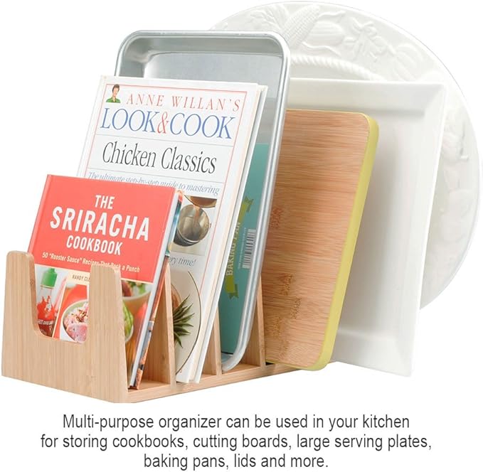 MobileVision Bamboo Pot Lid Holder Organizer for Storage in Cabinets or Kitchen Countertops and Cupboards