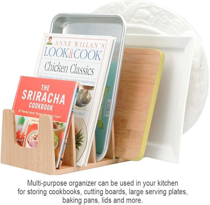 MobileVision Bamboo Pot Lid Holder Organizer for Storage in Cabinets or Kitchen Countertops and Cupboards