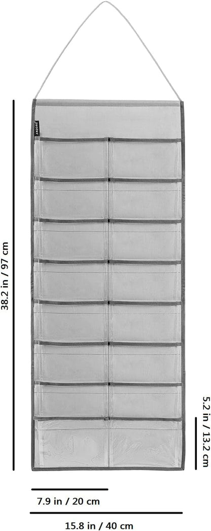 Wall Hanging Headband Organizer Ribbon Hair Hoops Storage Hairbands Hair Accessory Holder with Clear Pockets (GREY-16 POCKETS)