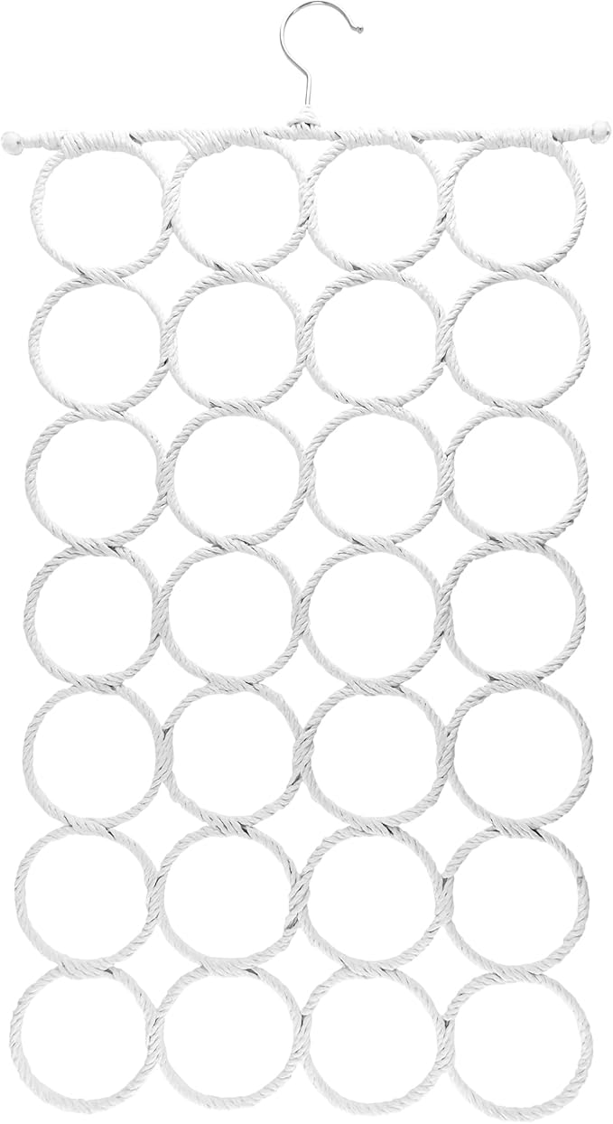 Super Z Outlet Foldable 28 Ring Hole Slots Space Saving Clothing Closet Hanger Scarf, Ties, Belts, Socks Organizer for Home Bedroom, Bathroom, Living Room (White)