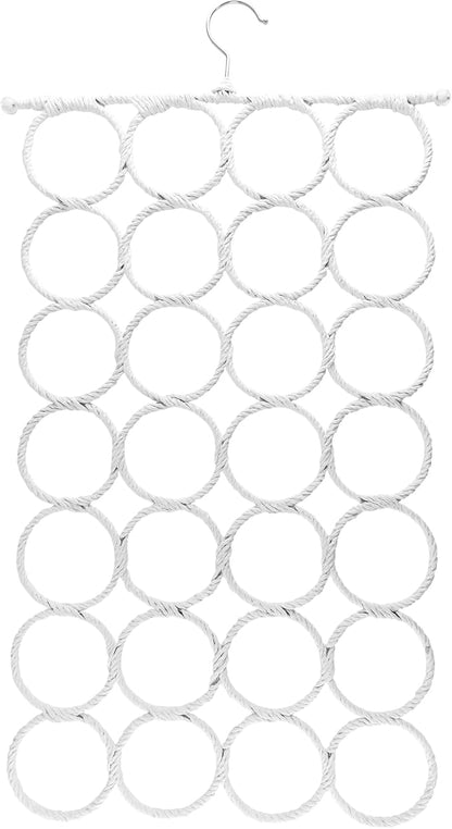 Super Z Outlet Foldable 28 Ring Hole Slots Space Saving Clothing Closet Hanger Scarf, Ties, Belts, Socks Organizer for Home Bedroom, Bathroom, Living Room (White)