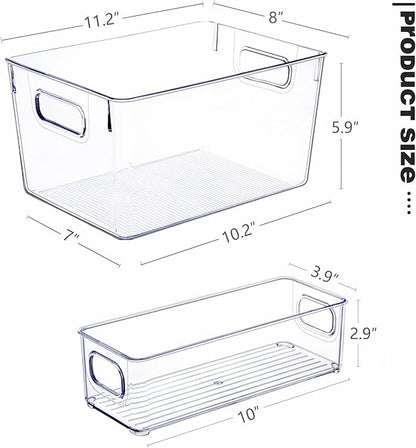 SKTEET Set of 8 Clear Plastic Storage Bins, 4 Large and 4 Small Stackable Storage Containers for Pantry Organization and Kitchen Storage Bins,Home Edit and Cabinet Organizers