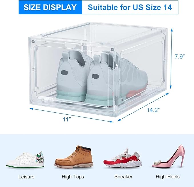 for 1 Pack Shoe Boxes Clear Plastic Stackable Sneaker Containers Magnetic Shoes