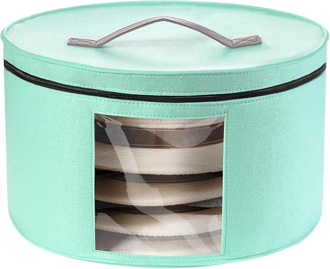 HEAVYWOOD Hat Box for Women Storage Travel Felt Hats Case for Wide-Brim Cowboy Hats Storage Foldable Organizer for Closet Large Round Hat Carrier with Portable Handle (Blue)