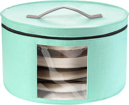 HEAVYWOOD Hat Box for Women Storage Travel Felt Hats Case for Wide-Brim Cowboy Hats Storage Foldable Organizer for Closet Large Round Hat Carrier with Portable Handle (Blue)