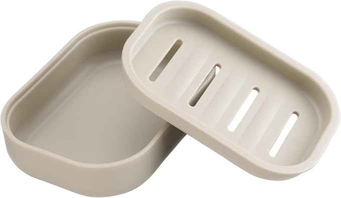 Plastic Soap Dish, Container, Keeps Soap Dry,Easy Cleaning,Drain, Khaki
