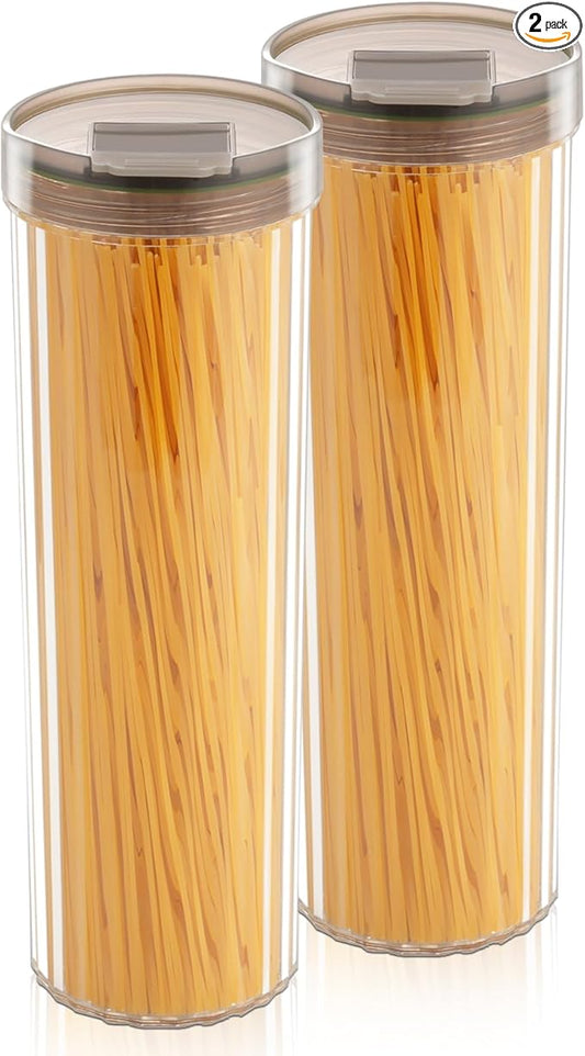 2 Pack Spaghetti Pasta Storage Container-48oz Clear Pasta Holder Airtight Spaghetti Container Storage with Lid for Kitchen Pantry organize Linguini Lasagna Noodle Oats Coffee beans Rice Flour Oatmeal