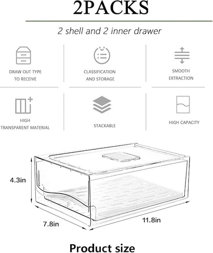 2 Pack Large Capacity Refrigerator Organizer and Storage, Fruit Storage Containers,Stackable Fridge Storage Containers for Drinks, Meat,Vegetable,Produce,Kitchen, Barbecue Shop, Restaurant, BPA-Free