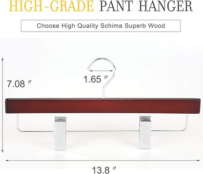 TOPIA HANGER Pants Hangers, Deluxe Cherry Wood Skirt Hangers with 2 Big Premium Metal Clips and 360° Swivel Anti-Rust Flat Hook, 20 Pack Boutique Hanger for Skirts, Trousers, Jeans, Slacks, CT03M