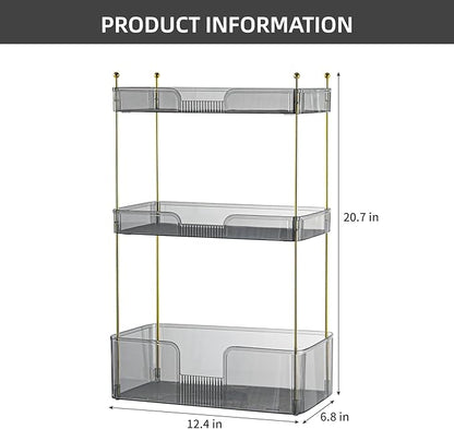 Akinbas 3 Tier Bathroom Organizer Countertop Makeup Perfume Tray Skincare Organizer for Bathroom Dresser Vanity (Grey)