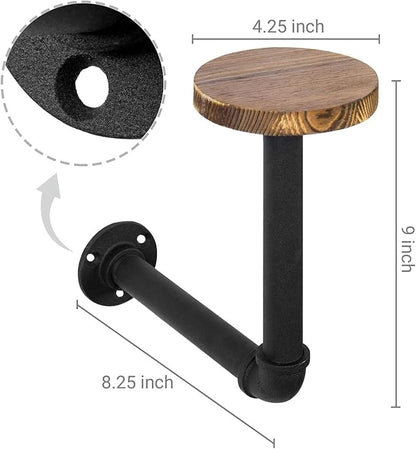 MyGift 3 Pcs Cowboy Hat Holder on Wall, Hat Rack Hooks, Wig Display Helmet Collection Organizer, Baseball Cap Hanger Entryway Bedroom, Realistic Black Metal Pipe Brown Wood