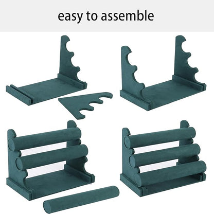3 Tier Bracelet Holder Organizer, Velvet Bracelet Display Stand for Selling, Detachable Watch Organizer Racks(Green)