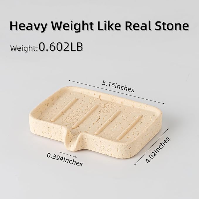 Soap Dish Self Draining Bar Soap Holder Travertine Stone Look Sponge Holders Tray for Shower Bathroom Kitchen Bathtub,Perfect for Dispenser,Scrubber,Bottle,Cup on Sink or Counter (Yellow)