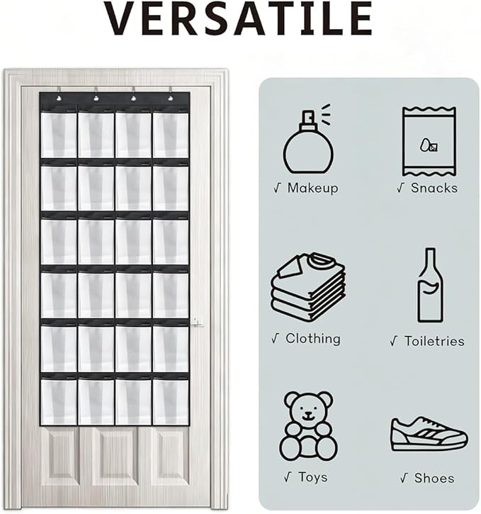 GANNEPIE Over The Door Shoe Organizer, 24 Pockets Heavy-Duty Hanging Shoe Rack, White Space-Saving Storage for Sneakers & Sundries