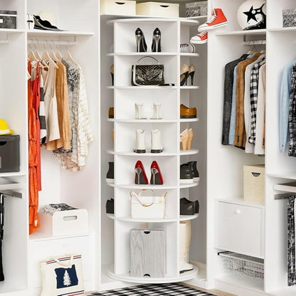 Shoe Organizer, 7 Tier Rotating Shoe Rack Tower, Spinning Shoe Display, High Bottom Design Shoe Tower Spinning Storage, Revolving Rack 360, Closet Handbag Display Rotate Organizers (White01)