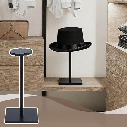 OLYCRAFT 2Pcs Black Wooden Hat Display Stand with Square Base Vintage Wooden Hat Holder Solid Wood Hats Holder Stand Rack Tabletop Helmet Stand Tabletop Hats Display Rack for Home Store Shelf Decor