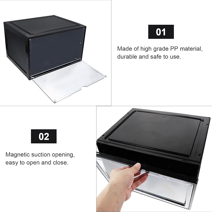 MAGICLULU Magnetic Basketball Shoe Storage Box Side-opening Shoe Organizer Dustproof Moisture-proof Black Storage Case for Home and Closet