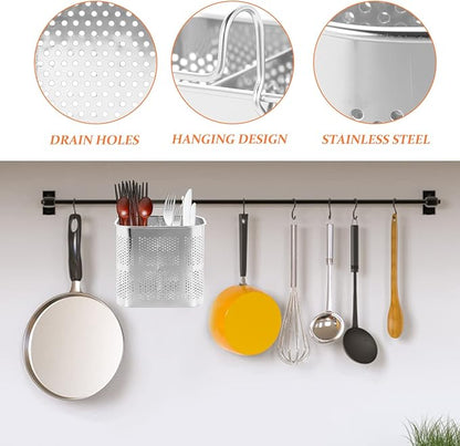 UPKOCH Hanging Chopstick Holder Kitchen Utensil Drying Rack with Drain Holes 2-Compartment Flatware Organizer for Chopsticks Forks and Spoons 6.29X5.11X2.75 Inch