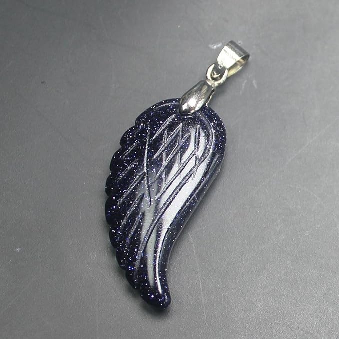 35mm Hand carved mixed gemstom angel wing for necklace pendant bead (blue goldstone)