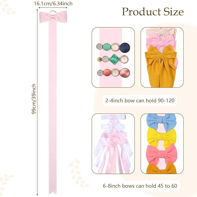 3 PCS Bow Holder for Girls Hair Bows, Ribbon Hair Clip Oraganizer Hair Barrettes Storage for Women,Wall Hanging Alligator Clip Hair Accessories Organizer Bedroom College Dorm Decor (Pink-3pcs)