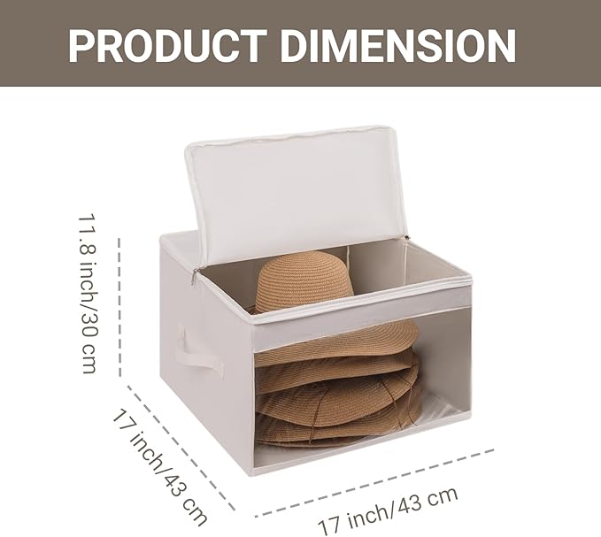 FAYYGYH Simple Hat Storage Box for Women Men, Large Closet Organizer with Dustproof Lid, Foldable Hat Carrier Case for Cowboy Hats, Travel & Home Use (White)