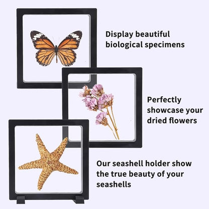 6 PCS 3D Floating Display Case with stand, Seashell Holder Frame Coins Floating Display Stand Transparent Jewelry Storage Box for Dollar Bill Fossils Stamps Bracelet (5.5x 5.5 x 0.8 Inch)