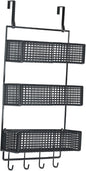 Over The Door Organizer Wall Mounted Shelf Large Capacity Seasoning Shelves Door Back Metal Wire Basket for Cabinet Bedroom, S Black