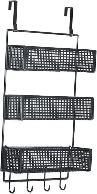 Over The Door Organizer Wall Mounted Shelf Fashion Pantry Organization Easy Install Door Back Metal Wire Basket for Bedroom, S Black