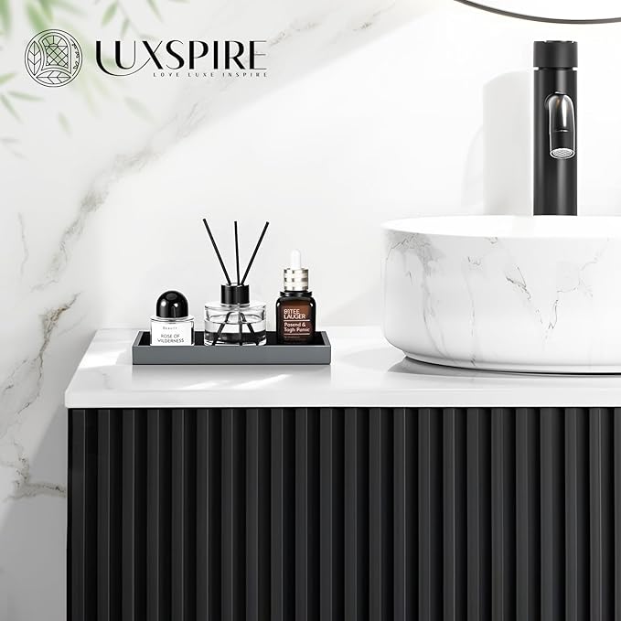 Luxspire Bathroom Vanity Tray, 7.9 x 4 Silicone Kitchen Counter Tray for Soap Dispenser, Bathroom Countertop Organizer for Perfume Soap Towel Bathroom Accessories, 2 Packs, Dark Gray