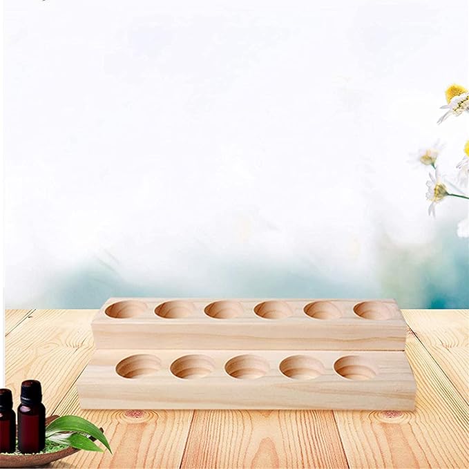 RoseFlower 11 Slots Wooden Essential Oil Organizer, Nail Polish Shelf, Durable wood Makeup Display Stand, Makeup Storage Rack for Tabletop Essential Oils Perfume Rack for 5/10/15/20ml Bottles