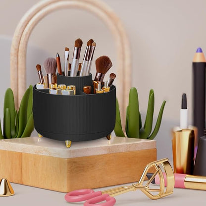 WILL OAK Makeup Brush Organizer - Large Compartment Cosmetic Organizer -Eyeliner, Nail Polish,Art Supply, Bathroom Vanity Desktop Organizer (Black)