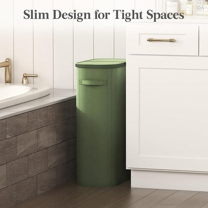 Lifewit Slim Laundry Basket with Lid, Narrow Large Laundry Hamper with Plastic Handles and Removable Bag, Tall Foldable Dirty Clothes Hampers for Laundry Room, Bedroom, Bathroom, Dorm, 65L Green