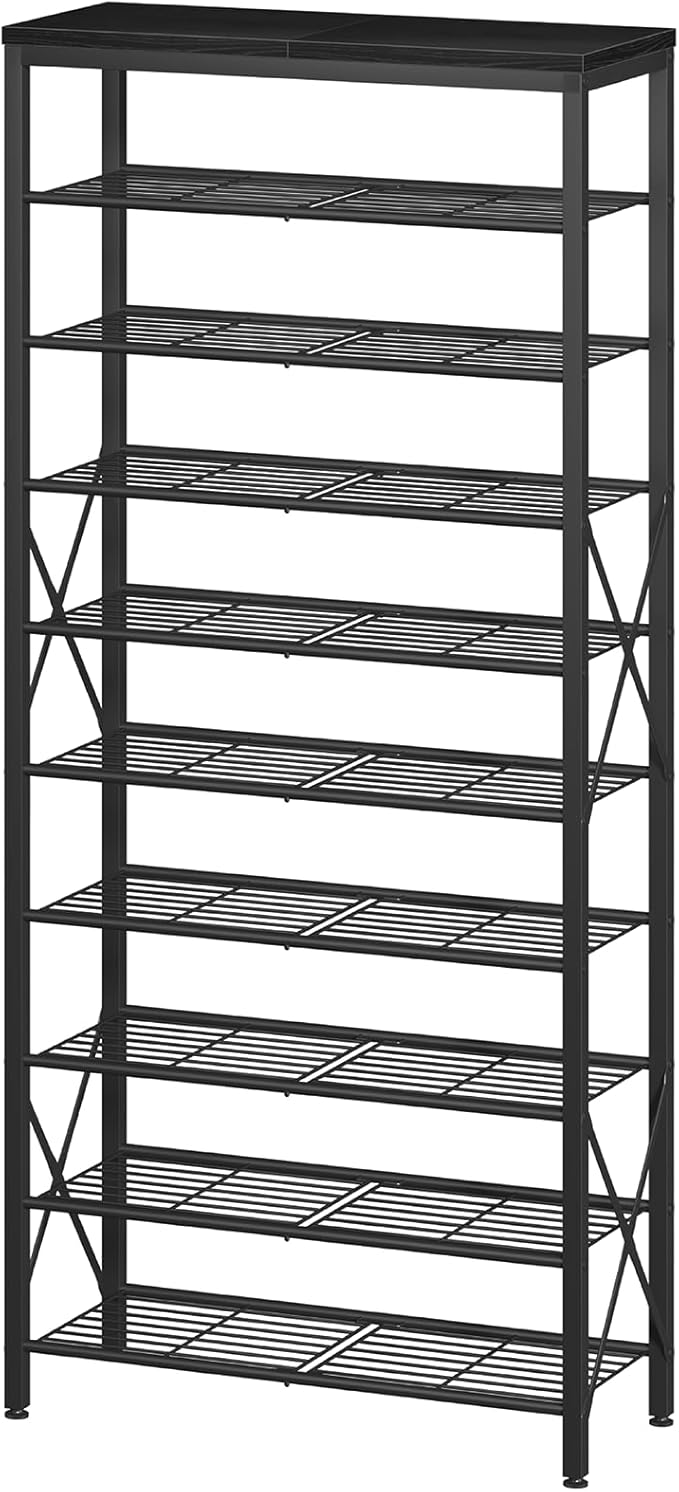10-Tier Shoe Rack Organizer, Large Shoe Shelf with Metal Shelves, X Frames, Adjustable Shelves, Holds 40 Pairs, Black