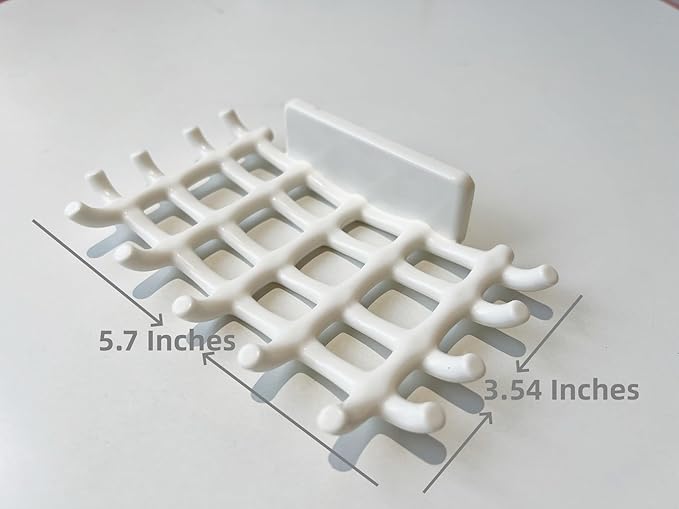 2-Pack Adhesive Bar Soap Holder, No-Drill Wall Mounted Soap Dish for Shower, Self-Draining Soap Saver with Grid Design, Plastic Soap Rack for Bathroom, Kitchen (White)