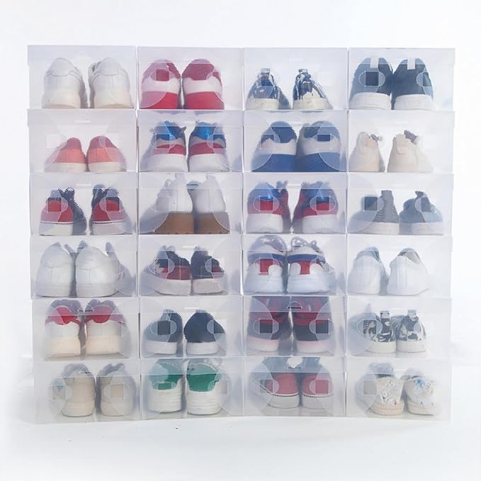 Gadpiparty 6pcs White Plastic Shoe Storage Boxes with Flip-top Lids 33x20x12cm Large Dustproof Shoe Organizers for Home Closet Storage