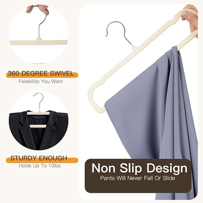 Velvet Hangers Pants Hangers 20 Pack Velvet Pant Hangers,Heavy Duty Felt Hangers for Pants,Jeans,Scarf,Towels,Tank Top,Coat.Closet Organizers and Storage（Beige）