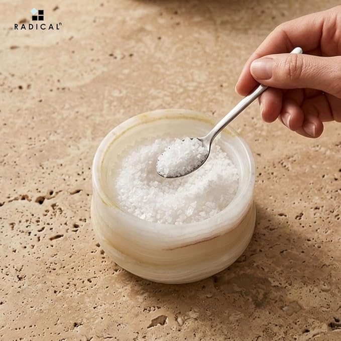 Radicaln Marble Salt Cellar with Lid 4" Inch White Onyx Handmade Salt Jar & Table Salt Storage For Kitchen Countertop, Ideal Salt Container, Salt Dish & Sugar Bowl For Kitchen Counter
