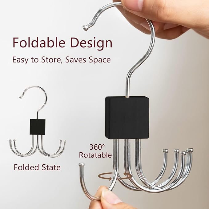 SODOI 4 Pack Multi-Functional Rotating Hook and Clothing Rack Saves Space in Your Closet, Suitable for Hats, Belts, Bags, Ties, and Vests
