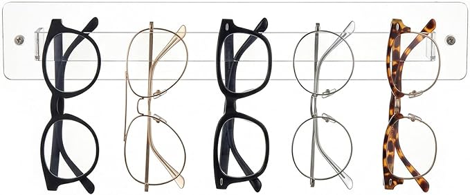 MyGift 13 Inch Premium Clear Acrylic Sunglasses Holder Wall Mounted Organizer Rack, Decorative Entryway Hanging Eyewear Display for Shades Reading Glasses Jewelry