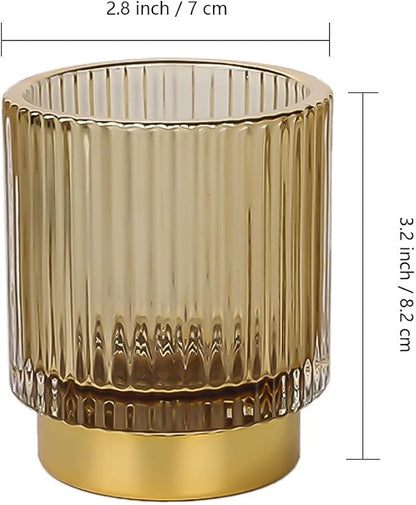 Amber Makeup Brush Holder, Glass Toothbrush Holders for Bathrooms, Gold Pen Holder for Desk, Vintage Make Up Brush Holder Vanity Organizer for Brushes, Lipstick, Eyebrow Pencil