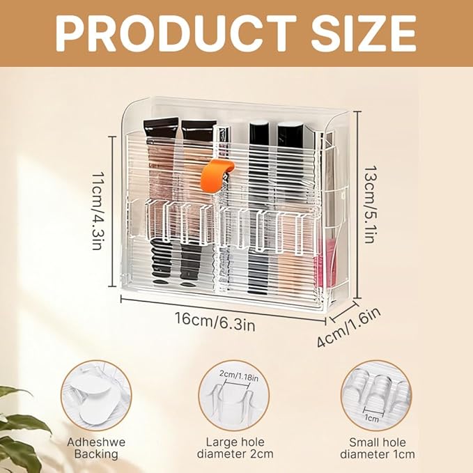 2 Pack Wall-Mounted Makeup Brush Holder, 16-Slot Eyeliner Lip Liner Organizer Holder, Makeup Organizer for Make Up Brush, Eyeliner, Lip Liner, Concealer Pencil Display Bathroom Countertop