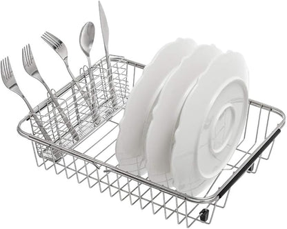 SANNO Utensil Silverware Holder Organizer Hanging Cutlery Organizer Spoon Drying Rack Basket Holder, 4 Divided Compartments Silverware Organizer, Stainless Steel
