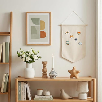 3 PCS Canvas Banner Blank with Wooden Dowel, Canvas Banners Wall Hanging Brooch Jewelry Badges Display, Enamel Pin Wall Organizer for Buttons Earrings (White, Small)